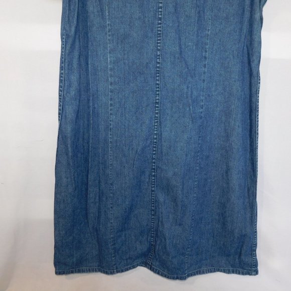 LL Bean Womens 14 Snap Front Blue Denim short sleeve Midi Dress - Picture 10 of 10